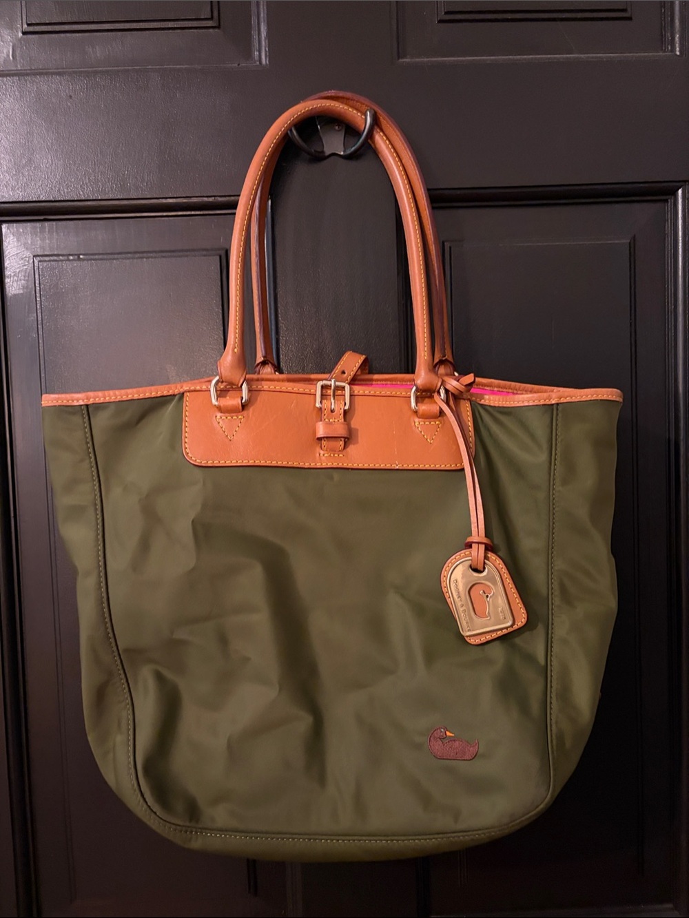 Dooney & Bourke Olive Green Tote with Tan Leather Trim